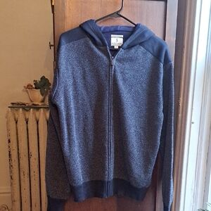 Scott James England Size L Blue Textured Hooded Zip Up Sweater